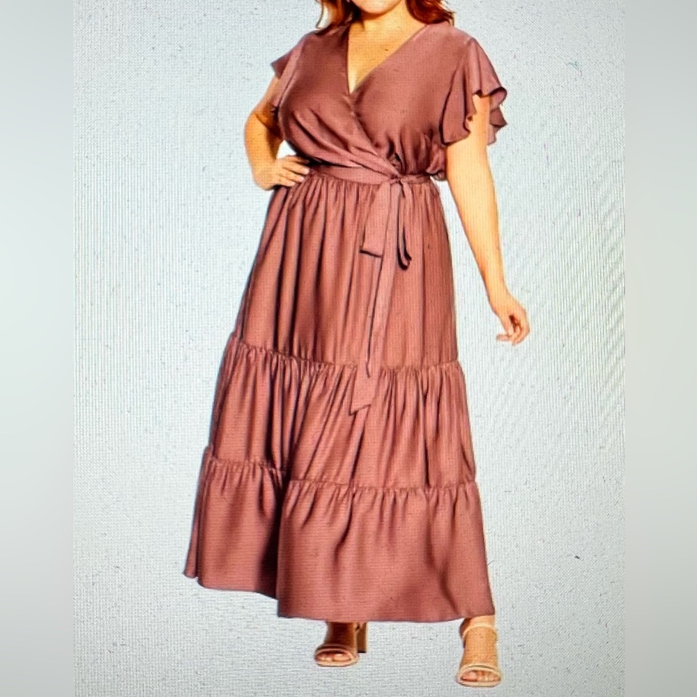 City Chic Mocha Flutter Away Maxi Dress
